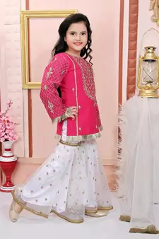 Pink embroidered cotton silk kids salwar suits