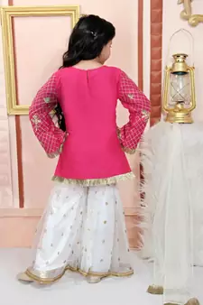 Pink embroidered cotton silk kids salwar suits