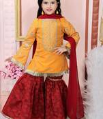 Yellow embroidered cotton silk kids salwar suits