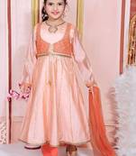 Pink embroidered chanderi silk kids salwar suits