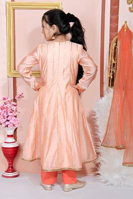 Pink embroidered chanderi silk kids salwar suits 5