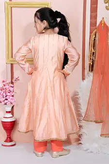 Pink embroidered chanderi silk kids salwar suits