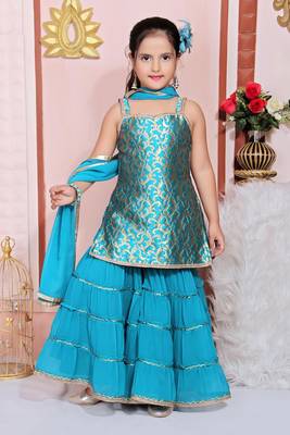 Blue embroidered jacquard kids salwar suits 1