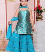 Blue embroidered jacquard kids salwar suits