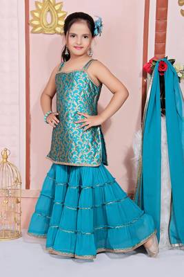 Blue embroidered jacquard kids salwar suits 2