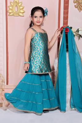 Blue embroidered jacquard kids salwar suits 3