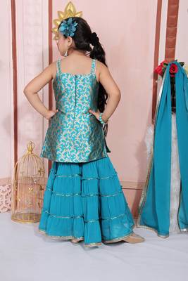 Blue embroidered jacquard kids salwar suits 5