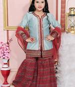 Grey embroidered chanderi silk kids salwar suits