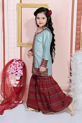 Grey embroidered chanderi silk kids salwar suits 2