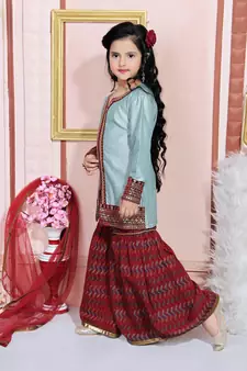 Grey embroidered chanderi silk kids salwar suits