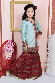 Grey embroidered chanderi silk kids salwar suits