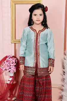 Grey embroidered chanderi silk kids salwar suits