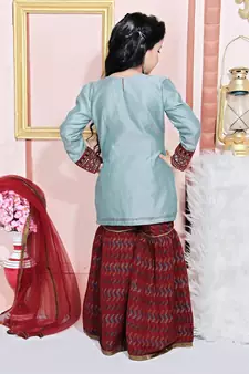 Grey embroidered chanderi silk kids salwar suits