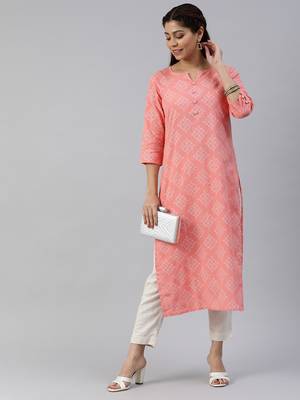 Peach printed cotton cotton-kurtis 1