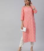 Peach printed cotton cotton-kurtis