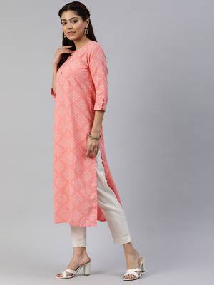 Peach printed cotton cotton-kurtis 2