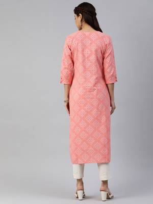Peach printed cotton cotton-kurtis 3