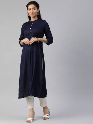 Blue plain viscose cotton-kurtis 1