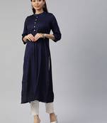 Blue plain viscose cotton-kurtis