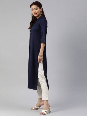 Blue plain viscose cotton-kurtis 2