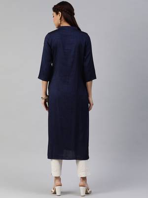 Blue plain viscose cotton-kurtis 3