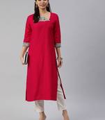 Red plain cotton silk cotton-kurtis