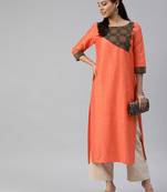 Peach plain cotton silk cotton-kurtis