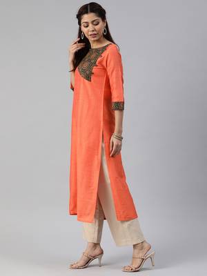 Peach plain cotton silk cotton-kurtis 2