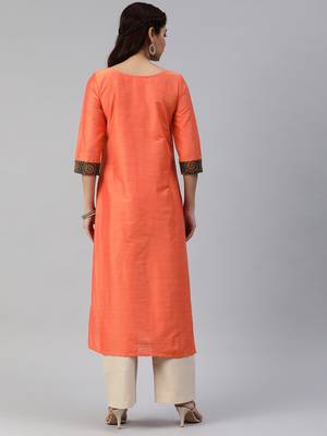Peach plain cotton silk cotton-kurtis 3