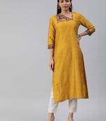 Mustard plain cotton silk cotton-kurtis