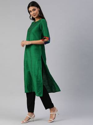 Green plain cotton silk cotton-kurtis 2