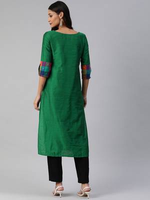 Green plain cotton silk cotton-kurtis 3