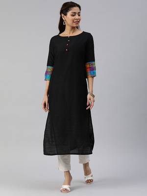Black plain cotton silk cotton-kurtis 1