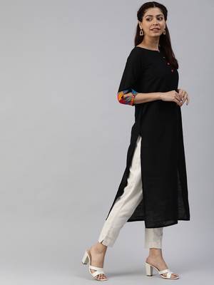 Black plain cotton silk cotton-kurtis 2