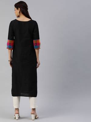 Black plain cotton silk cotton-kurtis 3