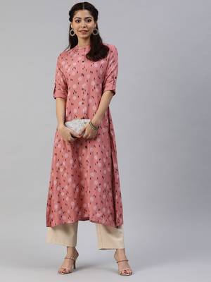 Peach printed viscose cotton-kurtis 1