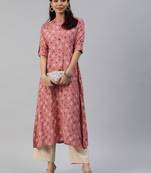 Peach printed viscose cotton-kurtis