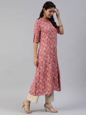 Peach printed viscose cotton-kurtis 2