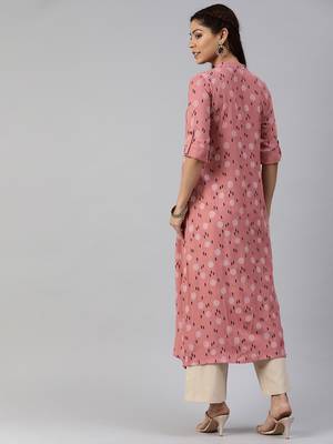 Peach printed viscose cotton-kurtis 3