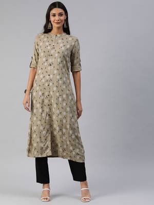 Olive printed viscose cotton-kurtis 1