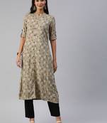 Olive printed viscose cotton-kurtis