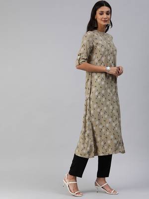 Olive printed viscose cotton-kurtis 2