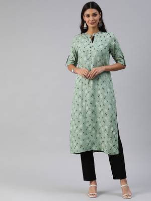 Green printed viscose cotton-kurtis 1