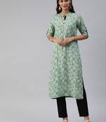 Green printed viscose cotton-kurtis