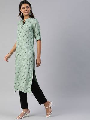 Green printed viscose cotton-kurtis 2