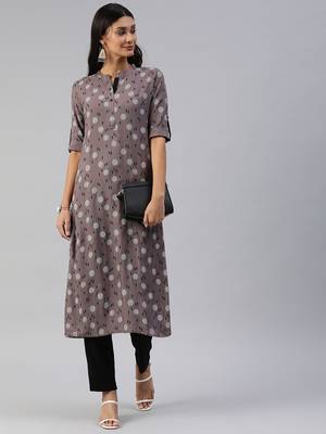 Brown printed viscose cotton-kurtis 1