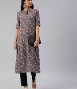 Brown printed viscose cotton-kurtis