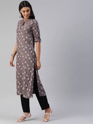 Brown printed viscose cotton-kurtis 2
