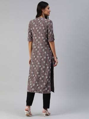 Brown printed viscose cotton-kurtis 3