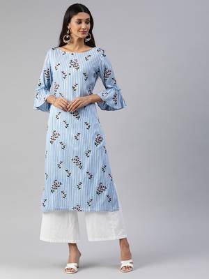 Blue printed viscose cotton-kurtis 1
